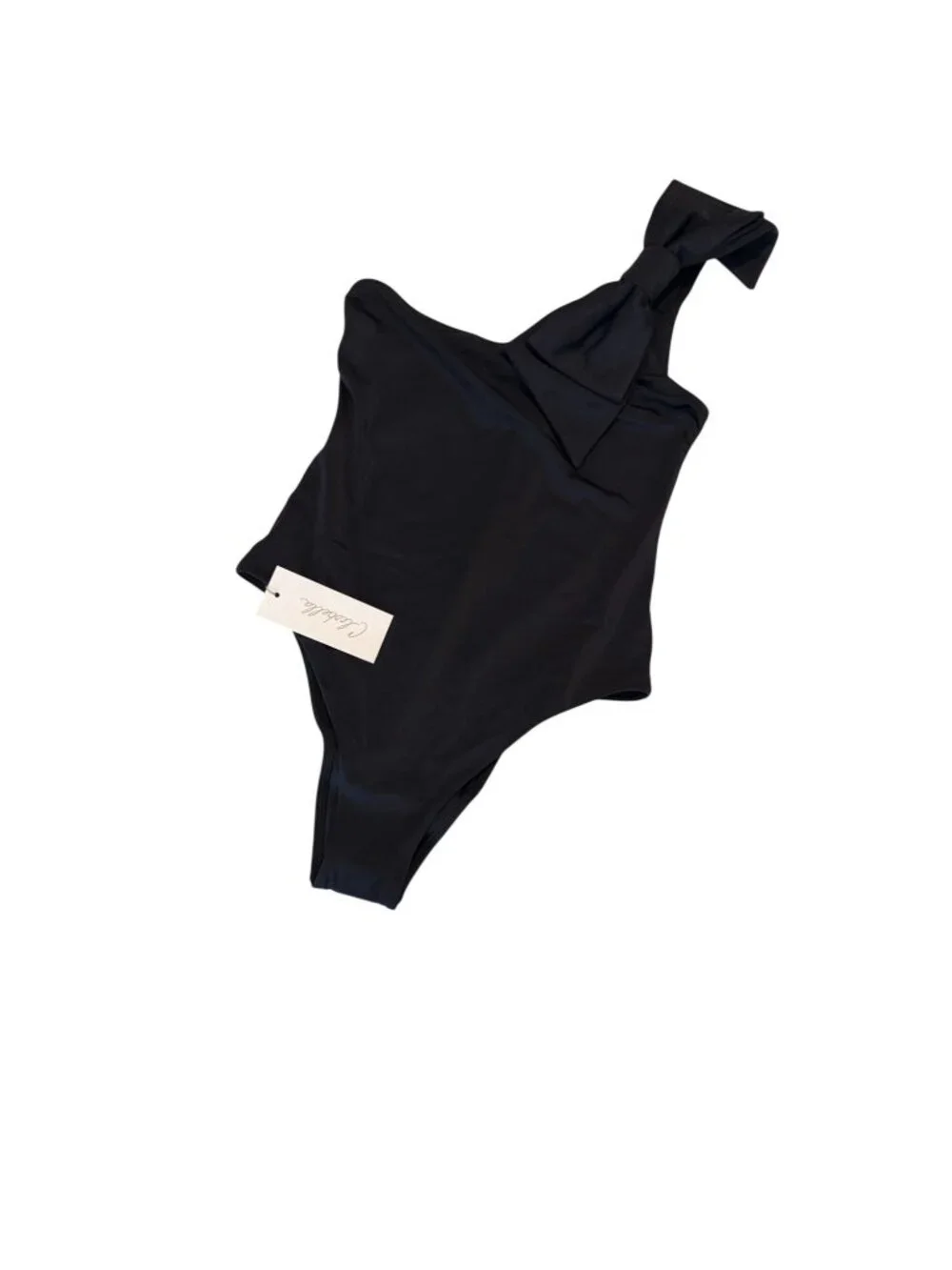 Cleobella Inga Black Bow Detail One Shoulder One Piece Bathing Suit Size Medium